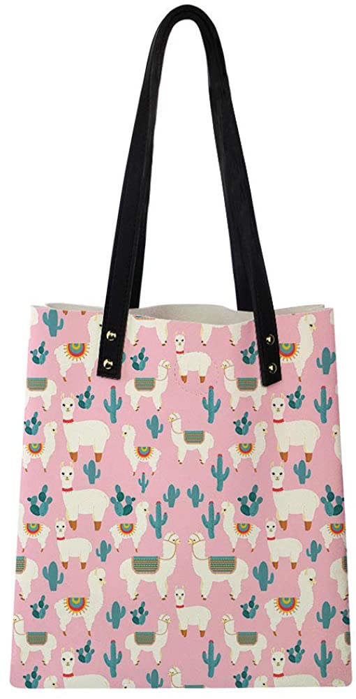 Price:$16.99 GePrint Cute Alpaca Pattern Tote Shoulder Bags PU Leather Top Handle with Purse for Women Ladies Girls  Handbags   