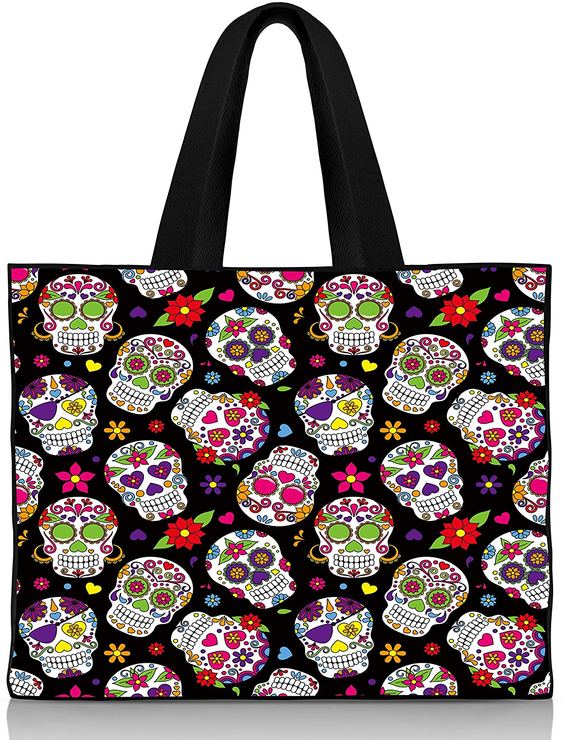 Price:$23.56 Flower skull Shoulder Handbags Canvas Tote Bag - 15.5 x 12.5 x 3.5 Inches  Handbags   