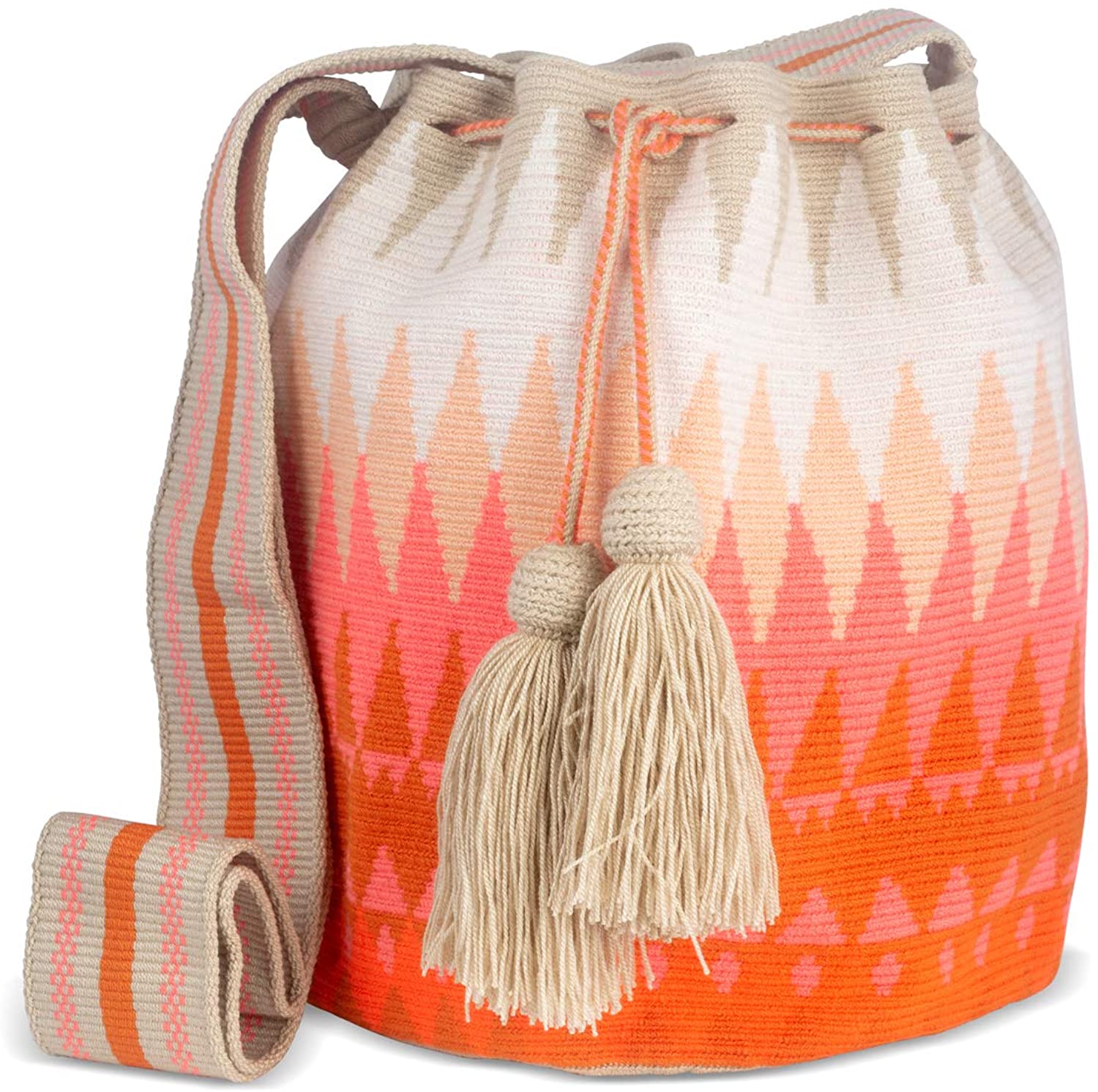 Price:$199.00 Susu Hand Knitted Half Point Crochet Luxury Bucket Bag in Orange  Handbags   