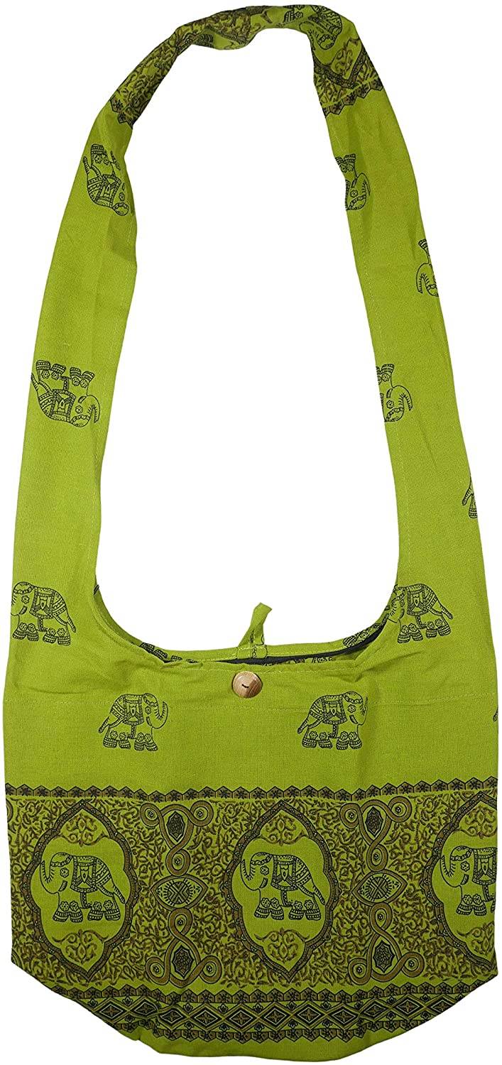 Price:$8.99 PumPumpZ Cotton Sling Hippie Boho Animal Crossbody Bohemian Gypsy Sling Shoulder Bag Large Size. (Large BabyChang Green)  Handbags   