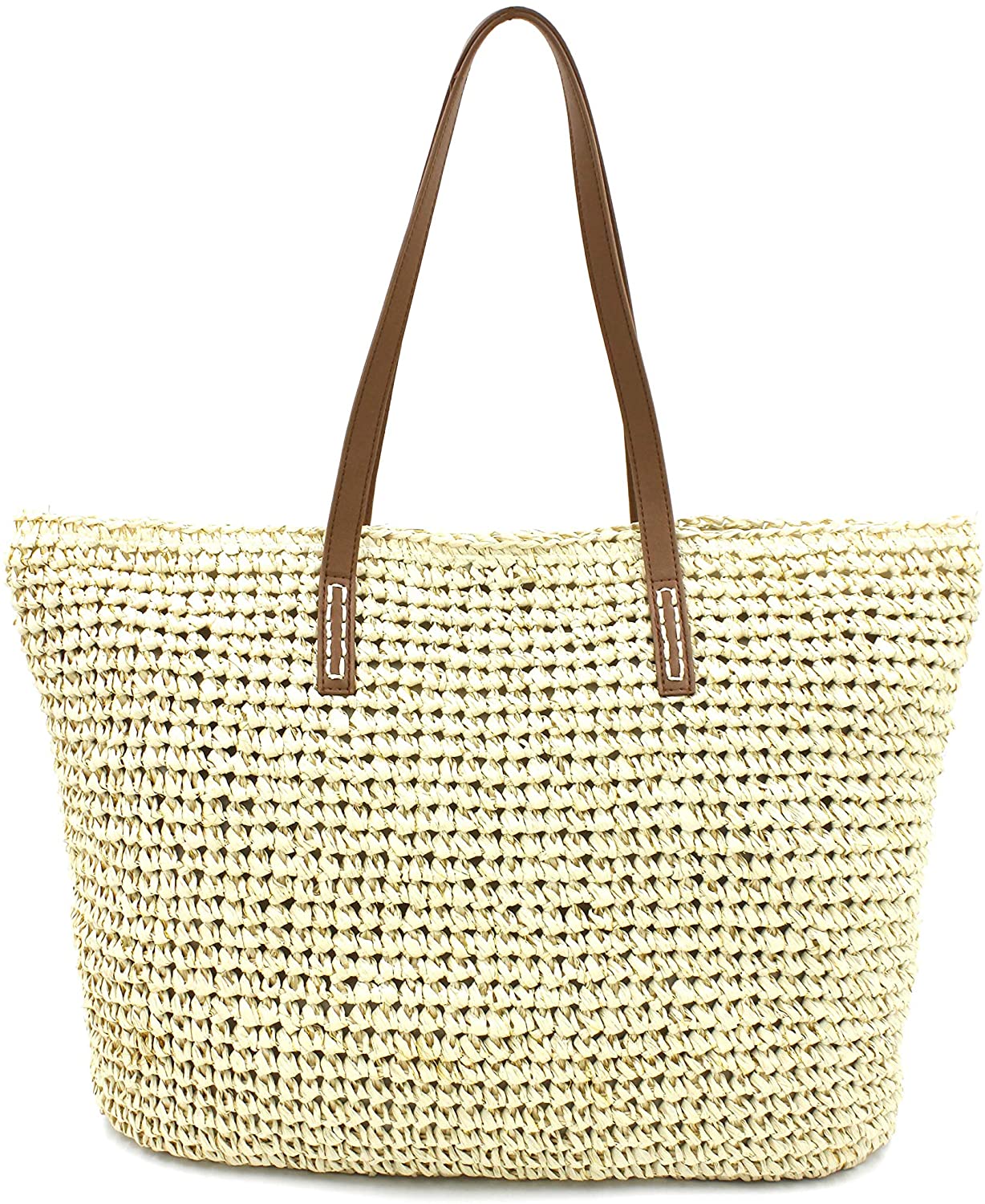 Price:$15.90 Romfor women Large Straw Bag Handmade Summer Beach Tote Bag Magnet Clasp Shoulder Bag  Handbags   