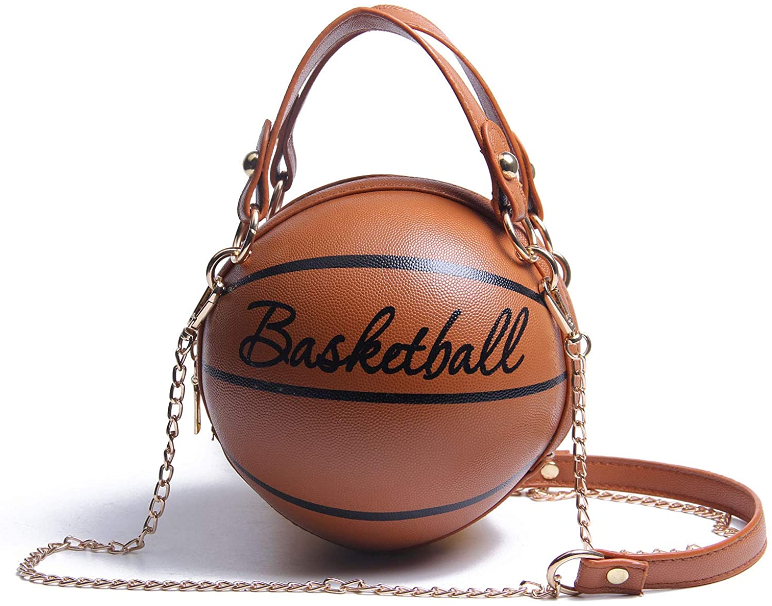 Price:$23.89    SUKUTU Basketball Shaped Purse Cross Body Bag Handle Tote Messenger Shoulder Bags PU Round Handbag For Women Girls  Clothing