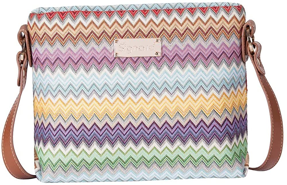 Price:$29.99 Signare Tapestry Crossbody Purse Small Shoulder Bag for Women with Aztec Zigzag Pride Rainbow Design (XB02-AZT)  Handbags   