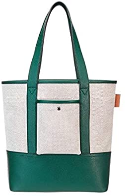 Price:$15.90    ELLE MERCI Tote Shoulder Bag, Casual Daily Bag, Vegan Leather and Canvas Bag (EVER GREEN)  Clothing
