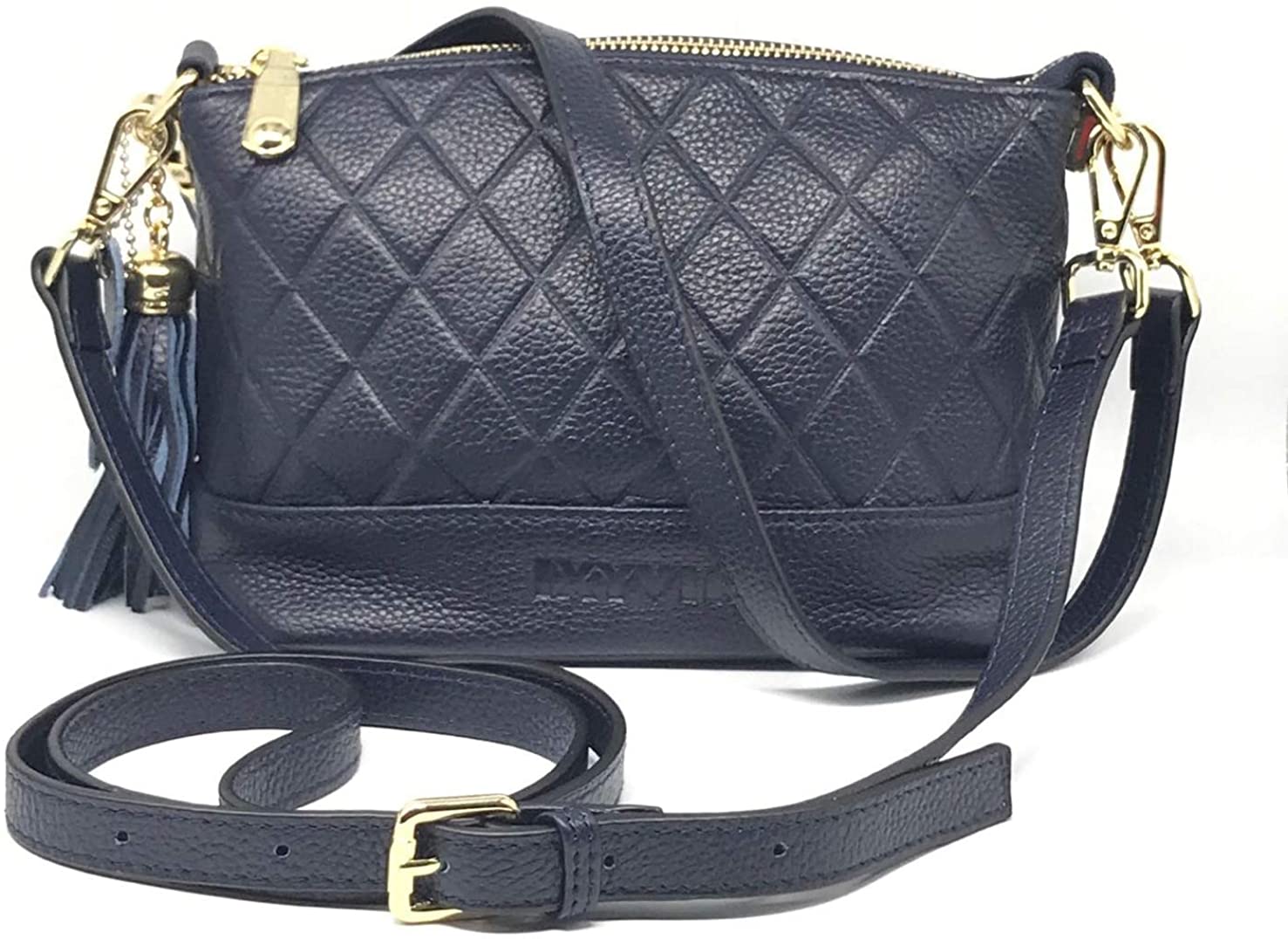 Price:$29.99 IXYVIA cowhide Leather Handbags Shoulder Bag Crossbody Bag with Tassel and Detachable Strap (Dark Blue)  Handbags   