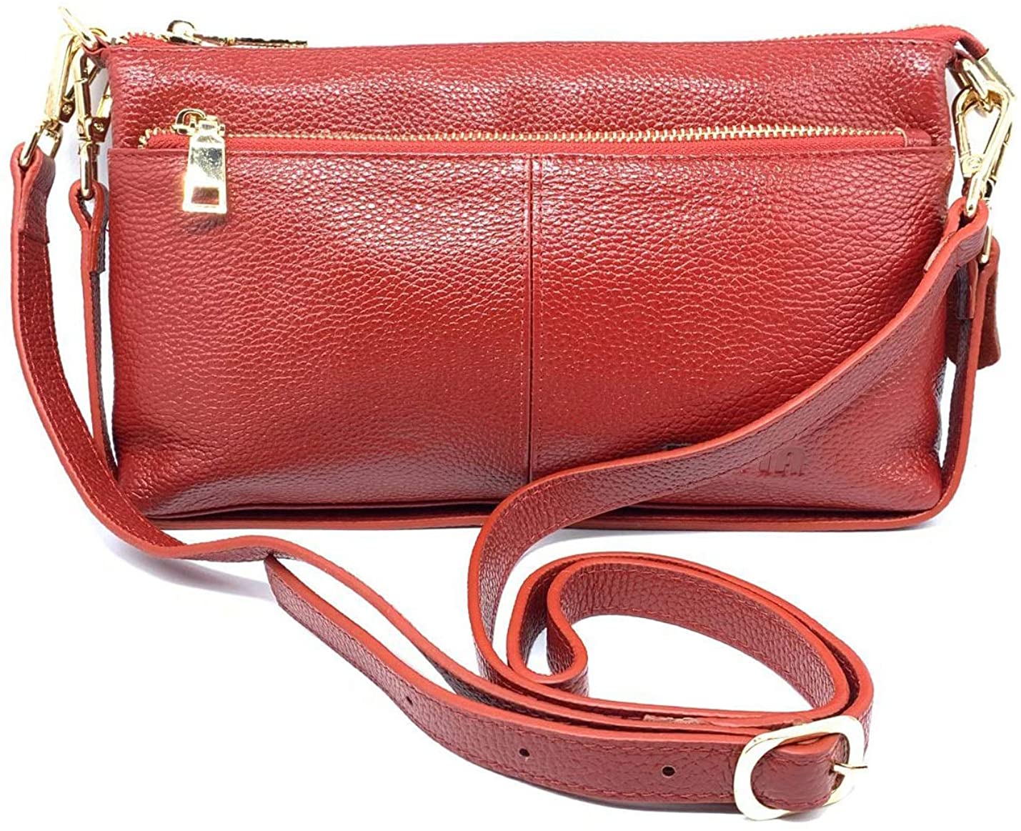 Price:$29.99 IXYVIA cowhide Leather Handbags Shoulder Bag Crossbody Bag with Detachable Strap (Dark Red)  Handbags   