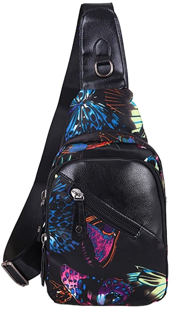 Price:$18.99 VVVSO Women's Floral Cross Body Bag Durable Chest Bag Outdoor Nylon Sling Shoulder Bag (Butterfly)  Handbags   