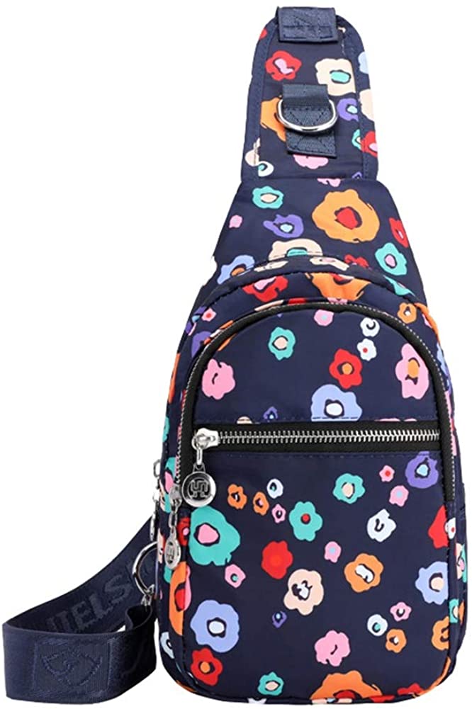 Price:$18.99 VVVSO Women Nylon Floral Crossbody Bag Sling Shoulder Bag Durable Outdoor Chest Bag for Travel Hiking Camping Running (Flowers)  Handbags   