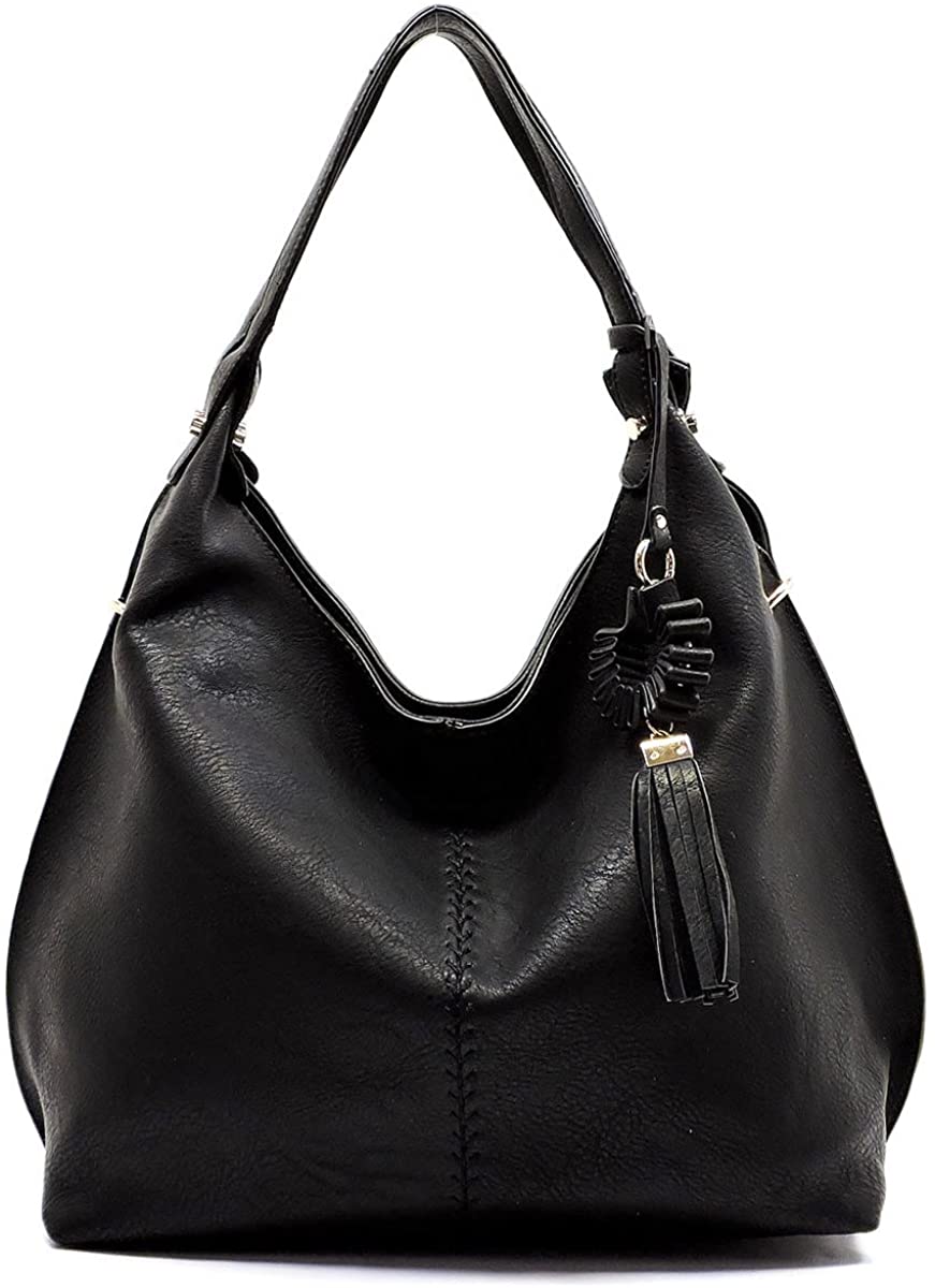 Price:$24.95    Tassel Shoulder Hobo Handbag (Black)  Clothing