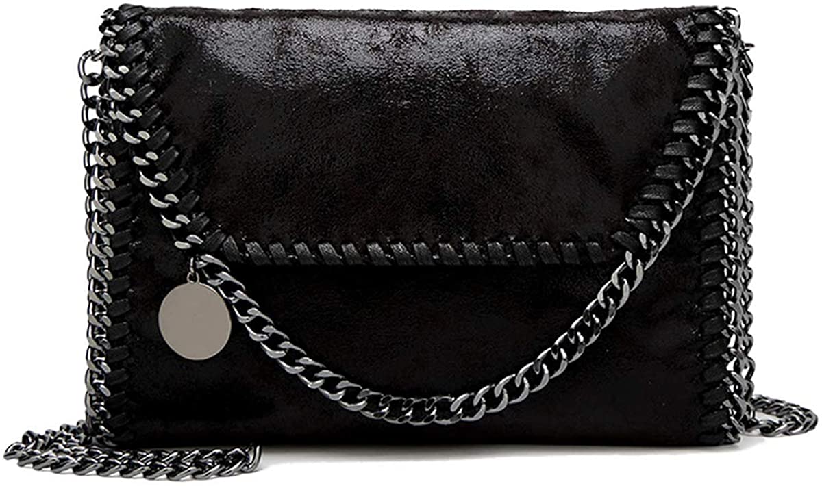Price:$30.89    wewo Ladies Small Messenger Bags Vintage Leather Shoulder Bag Elegant Women Handbags Chain Strap Crossbody Bag, Black, Medium  Clothing