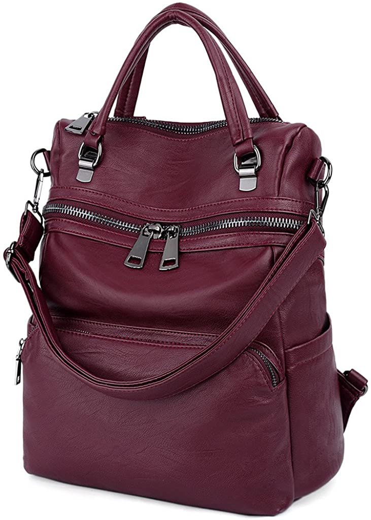 Price:$0.00    LARGE SIZE-UTO Women Backpack Purse PU Washed Leather Ladies Rucksack Shoulder Bag B Red  Clothing