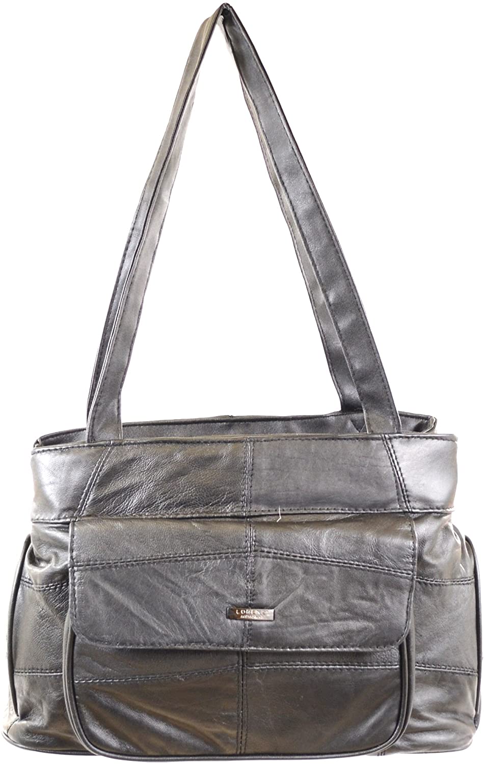 Price:$42.99 Ladies Black Soft Nappa Leather Handbag/Shoulder Bag with Multiple Pockets  Handbags   