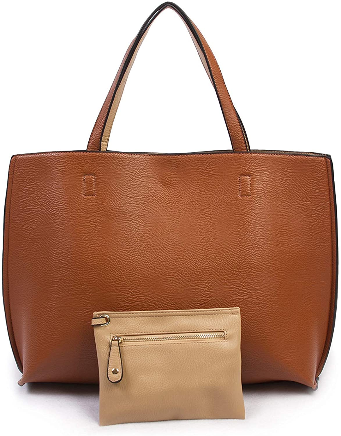 Price:$24.95    Overbrooke Reversible Tote Bag, Tan & Cream - Large Vegan Leather Womens Shoulder Tote with Wristlet, 2016  Clothing