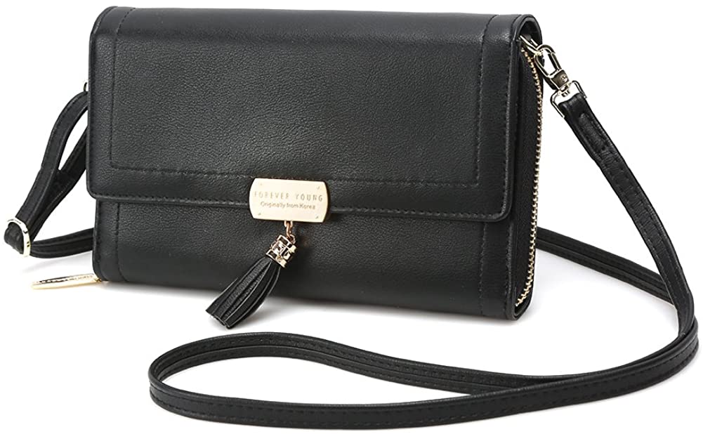 Price:$17.99 Crossbody Wallet Women's Purse Clutch Handbag Shoulder Evening Bag with Tassel and Removable Strap (Large, Black)  Handbags   