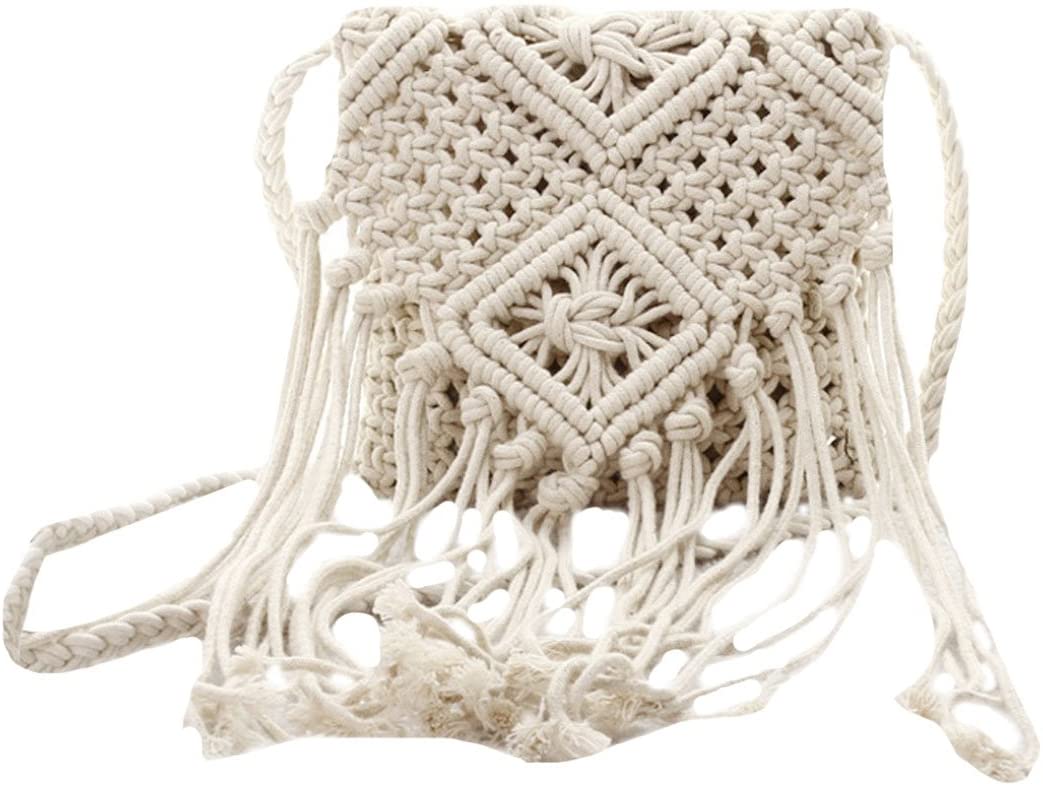 Price:$18.99 Mily Fashion Women Girls Fringed Crochet Shoulder Bag Hollow Out Woven Tassel Bag Bohemian Beach Cross Body Bag  Handbags   