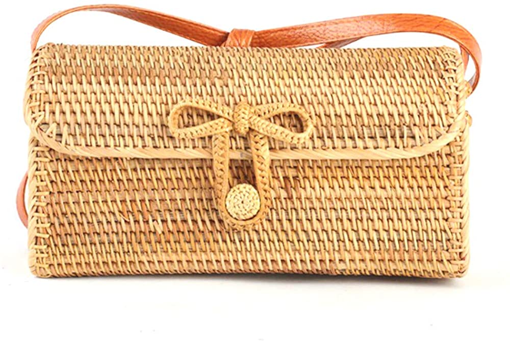 Price:$34.99 Kbinter Handwoven Rattan Straw Bag for Women Shoulder Leather Button Straps Natural Chic Handmade Boho Bag Bali Purse, 1 Pc, Large  Handbags   