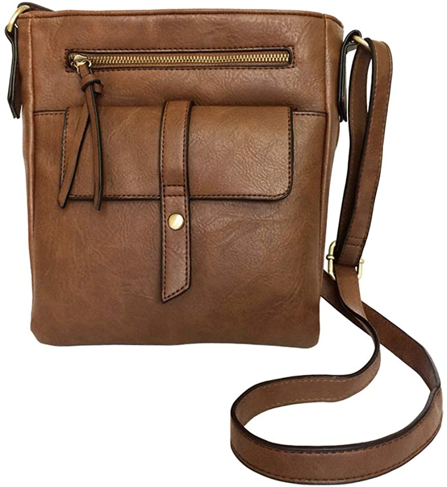 Price:$19.99 Multi Pocket Crossbody Purse PParth PU Leather Small Shoulder Bag with Front Flap for Women (Brown)  Handbags   