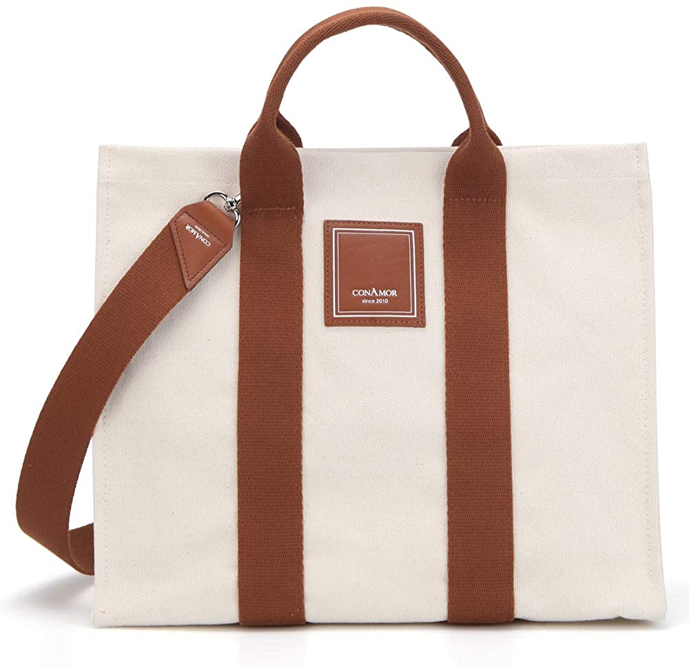 Price:$68.00 CONAMOR May Tote Bag, Casual Shoulder Strap Crossbody Canvas Bag, 2-Way Handbag (Tan)  Handbags   