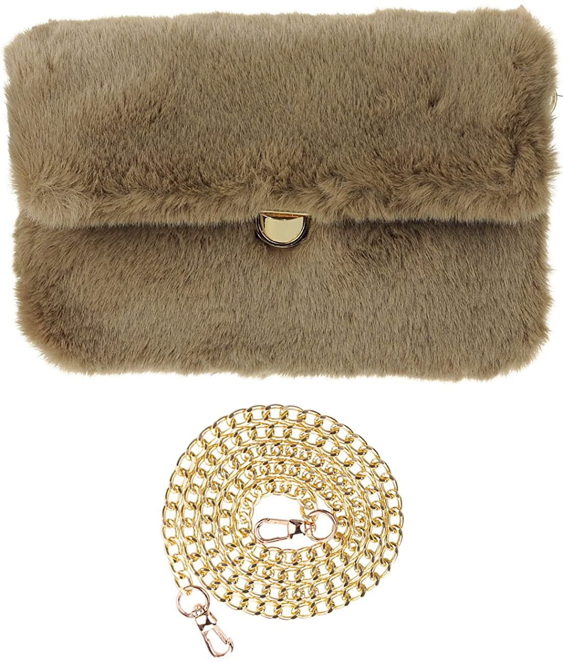 Price:$23.41 C.C Women's Evening Faux Fur Fuzzy Crossbody Shoulder Bag Envelope Clutch Purse, Taupe  Handbags   