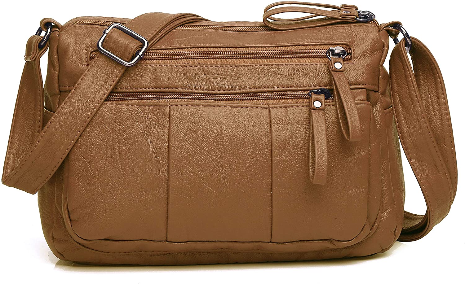Price:$16.99 Volcanic Rock Women Crossbody Bag Pocketbooks Soft PU Leather Purses and Handbags Multi Pocket Shoulder Bag (Brown-10.2"-N)  Handbags   