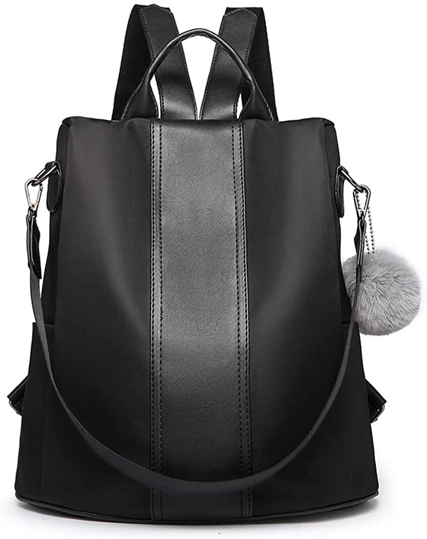 Price:$17.99    Kono Women Zippered Back Backpack Water-Resistant Nylon School Bags Anti-Theft Daypack Shoulder Bag (1903 Black)  Clothing
