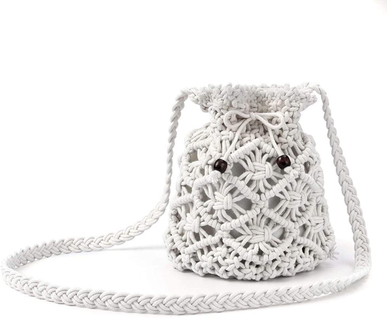 Price:$13.99 CHIC DIARY Women Cotton Crochet Crossbody Bag Handmade Woven Beach Bohemian Shoulder Purse (White)  Handbags   