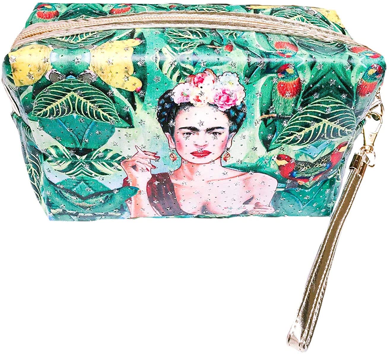 Price:$16.99 Frida Kahlo Green Bag with Gold Zipper  Handbags   