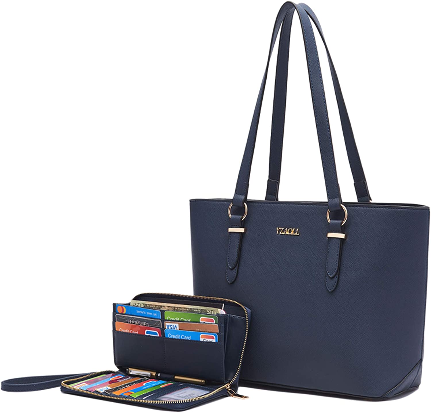 Price:$38.99    Purses and Handbags for Women Work Tote Bag Shoulder Top Handle Satchel Wallet 2pcs DarkBlue  Clothing