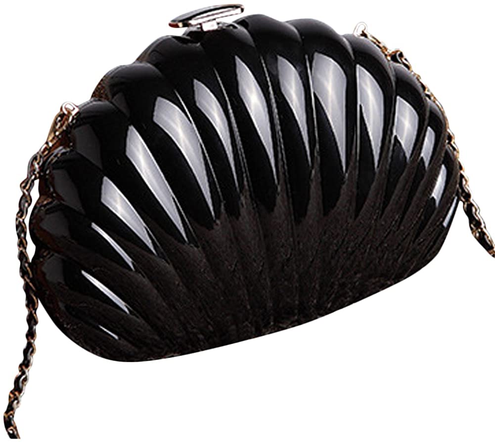 Price:$21.99 Bzybel Women Fashion Shell Handle Satchel Handbags Shoulder Bag Top Handle Purse Designer Evening Party Bag (Black)  Handbags   
