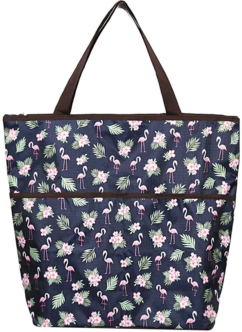 Price:$10.81 Foldable Shoulder Bags Waterproof Thicken Handbag Portable Zipper Shopping Storage Bags (Flamingo)  Handbags   