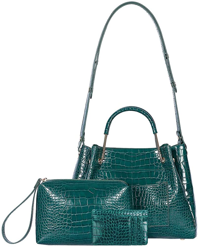 Price:$20.25 Alnice 3 Pcs Set Crocodile Medium Sized Women's Cross Body Shoulder Bag Purse Bags (Dark Green)  Handbags   