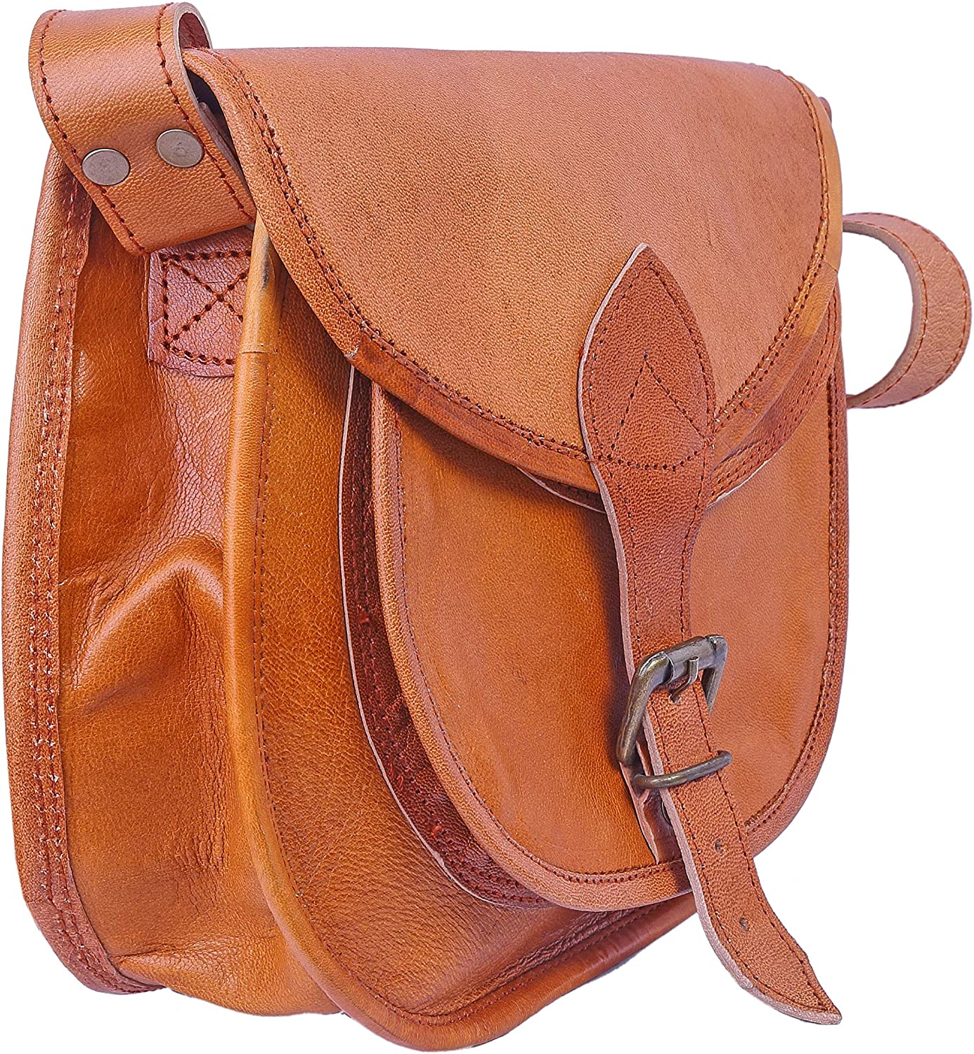 Price:$34.99 Handmade Vintage Brown Genuine Leather Messenger Sling Bag - Women & Girls (Cross Body Shoulder) 13” Inch  Handbags   