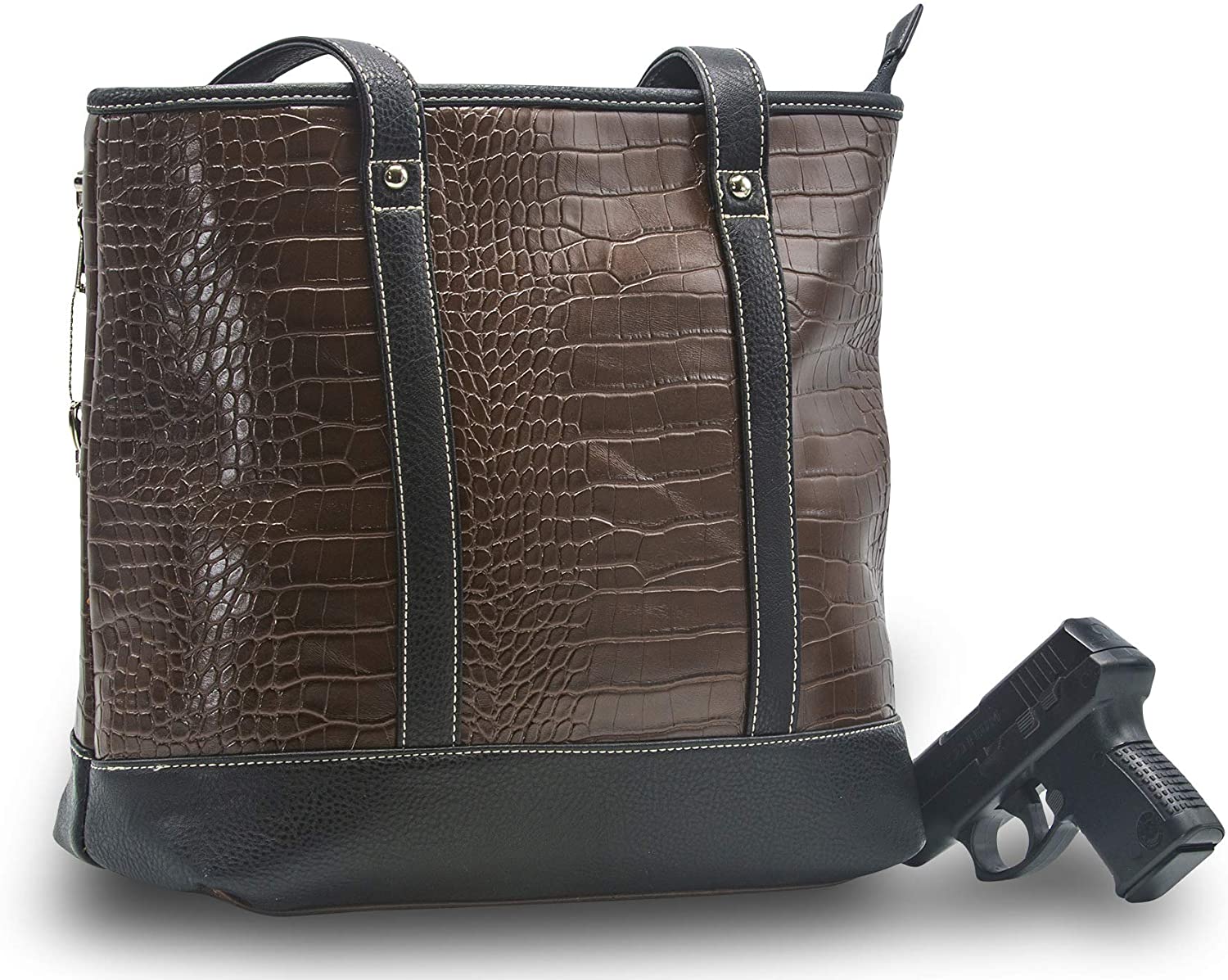 Price:$55.85    Goson Premium Crocodile Embossed PU Faux Leather Concealed Carry Purse Tote  Clothing