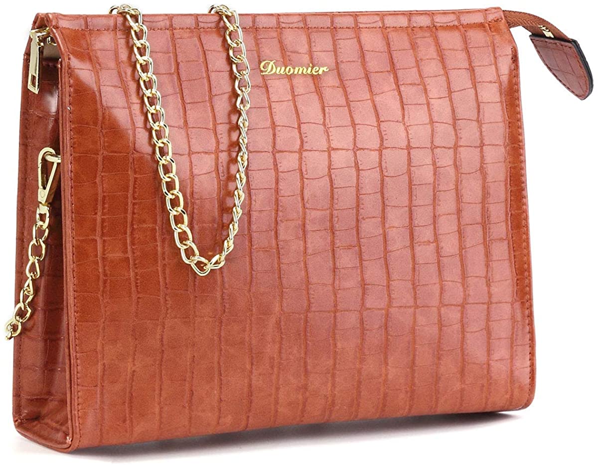 Price:$18.38 Crocodilien Brillant Crossbody Bag for Women Shoulder Bag with Removeable Golden Chain (Brown)  Handbags   