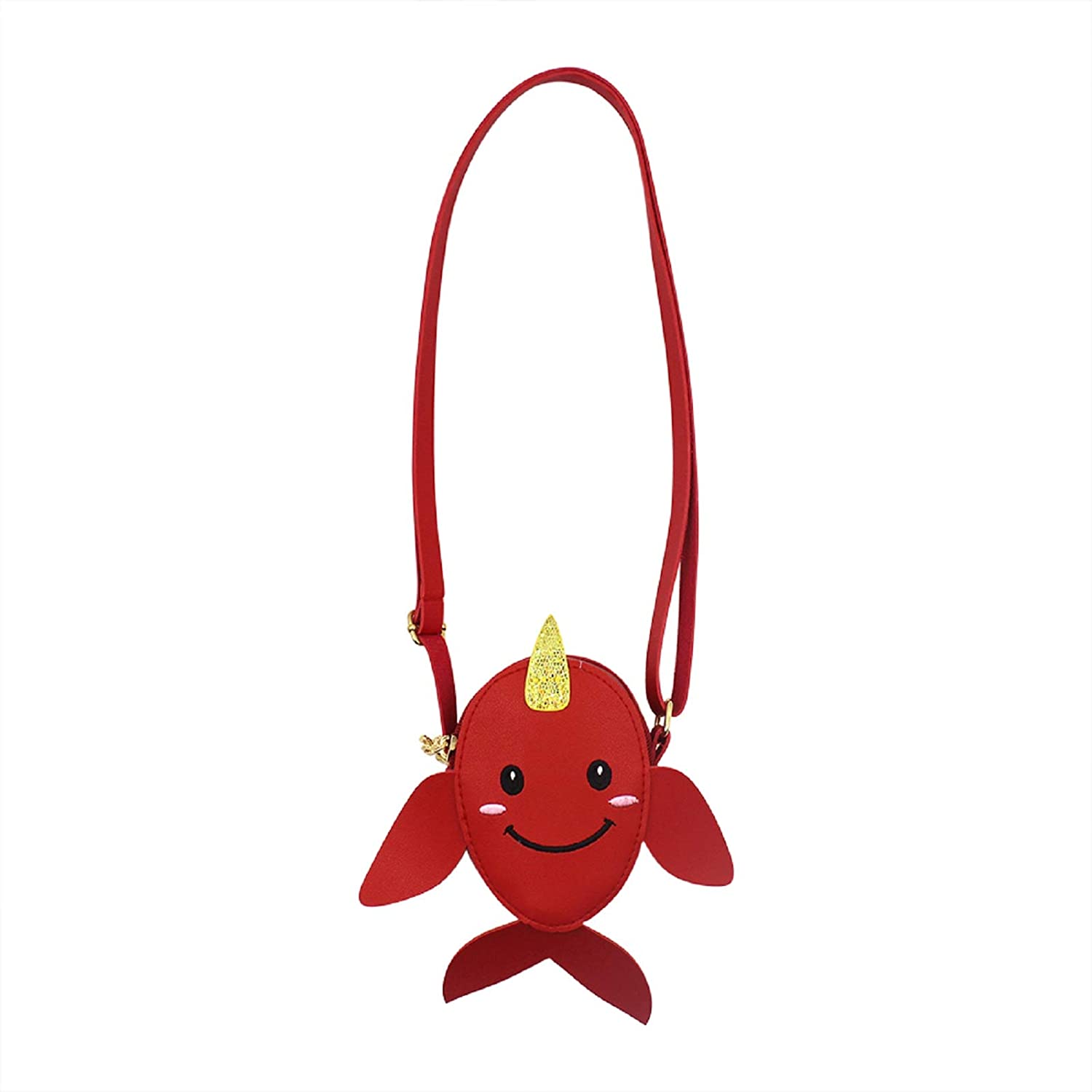 Price:$9.98 Cute Cartoon Fish Shoulder Crossbody Bag Mini Leather Coin Purse Wallet Pouch for Kids Toddler  Handbags   