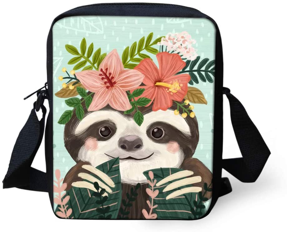 Price:$9.99    Forchrinse Animal Sloth Floral Canvas Small Cute Crossbody Women Cell Phone Purse Wallet Bag with Shoulder Strap for School Travel  Clothing