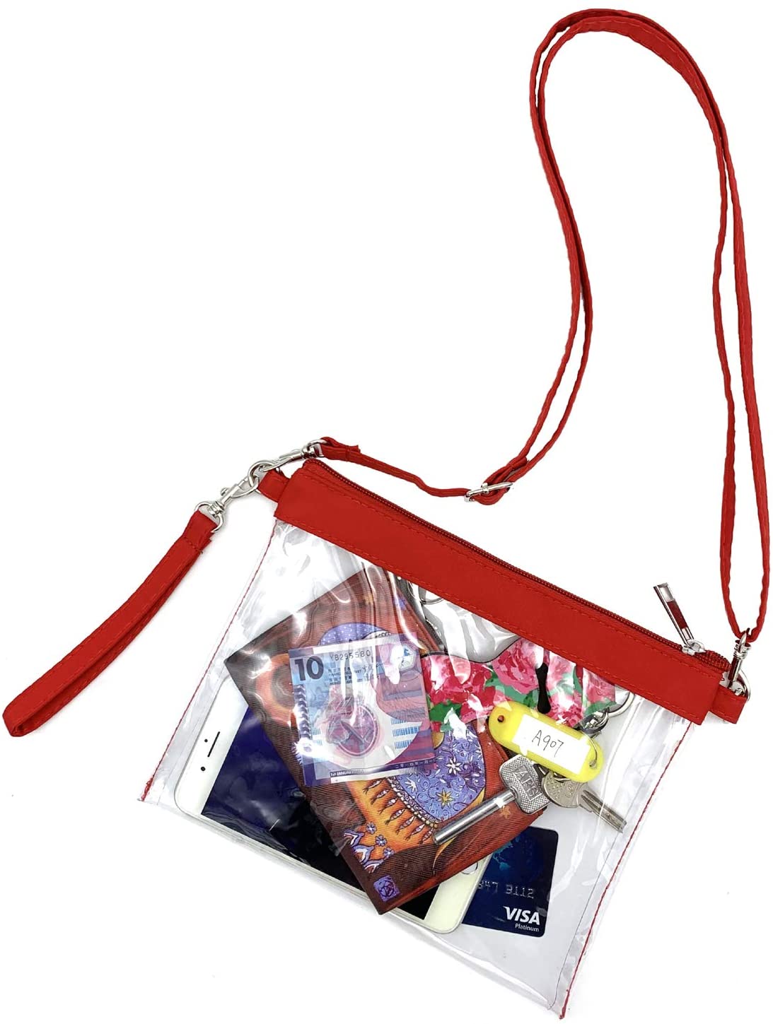 Price:$8.59    VIEEL New Clear Tote Bag, Crossbody Purse Bag, Adjustable Shoulder Strap (Red)  Clothing