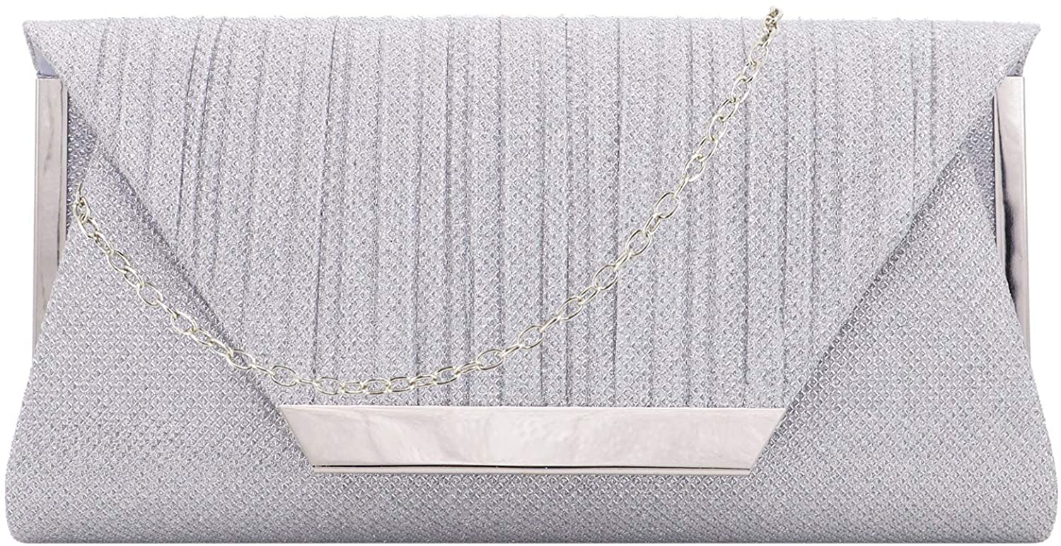 Price:$16.99 Naimo Women's Shiny Pleated Evening Clutch Purse Party Dating Shoulder Bag  Handbags   