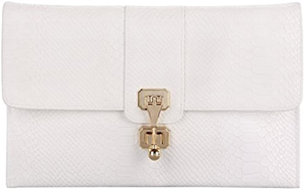 Price:$69.00 Grace Angel ——Collection Women’s Snake Skin Embossed Envelope Clutch Handbag, Shoulder Bag GA15470 White  Handbags   