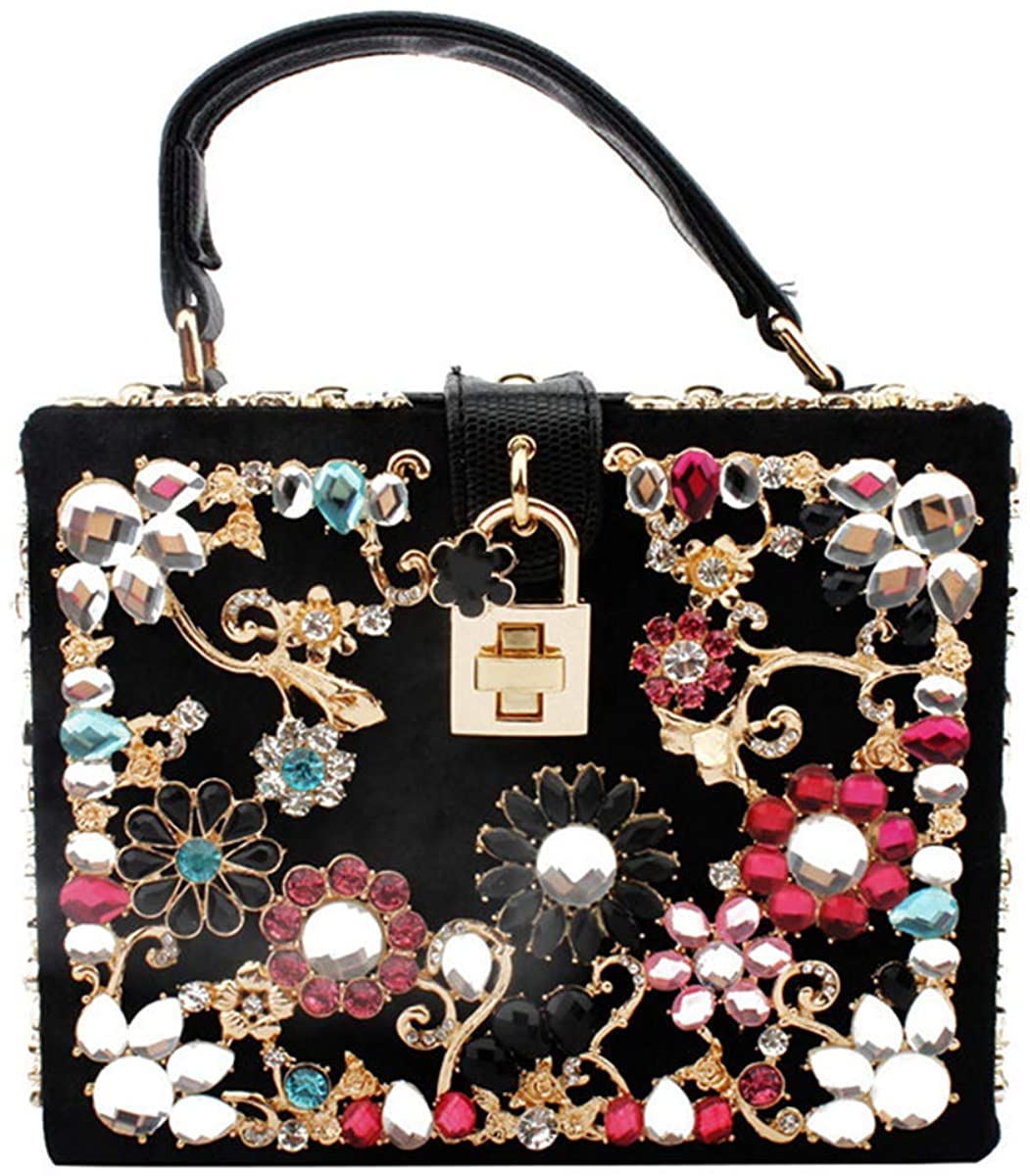 Price:$47.99 Flowers Diamond Women Handbag Vintage Evening Bags Wedding Party Ladies Shoulder Bags  Handbags   