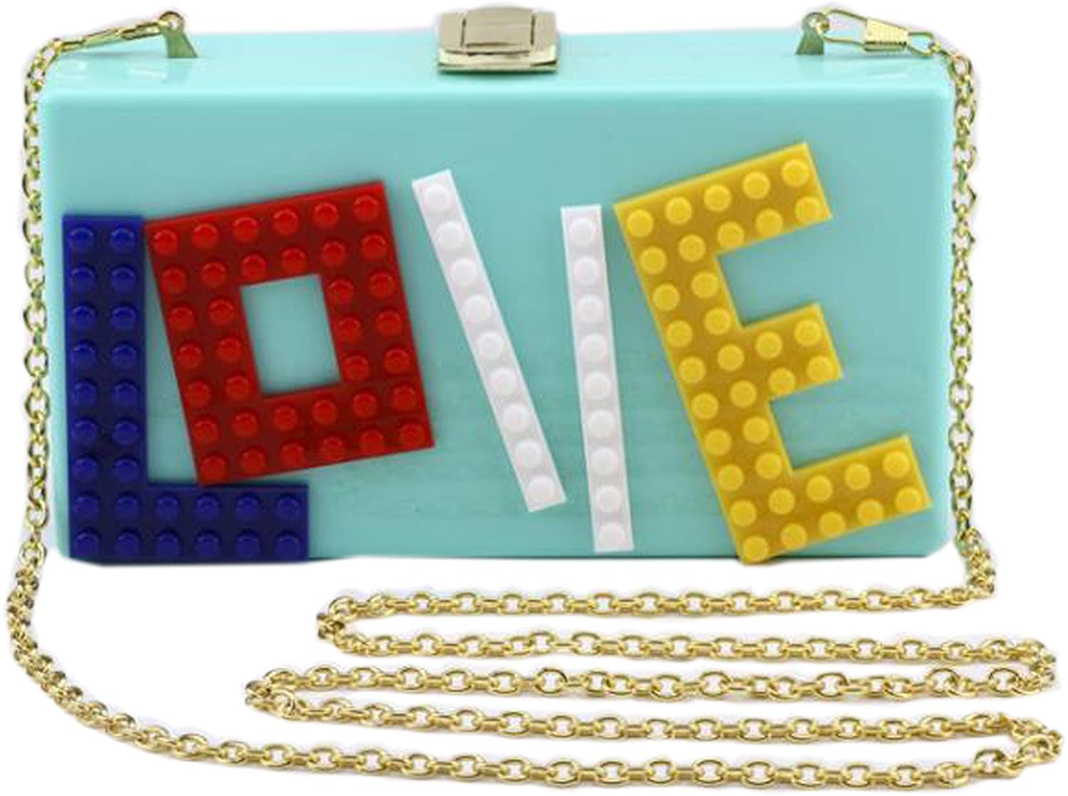 Price:$23.99 Women Girls Evening Party Acrylic LOVE Clutch Box Purse Shoulder Bags Wedding Handbag (cyan)  Handbags   
