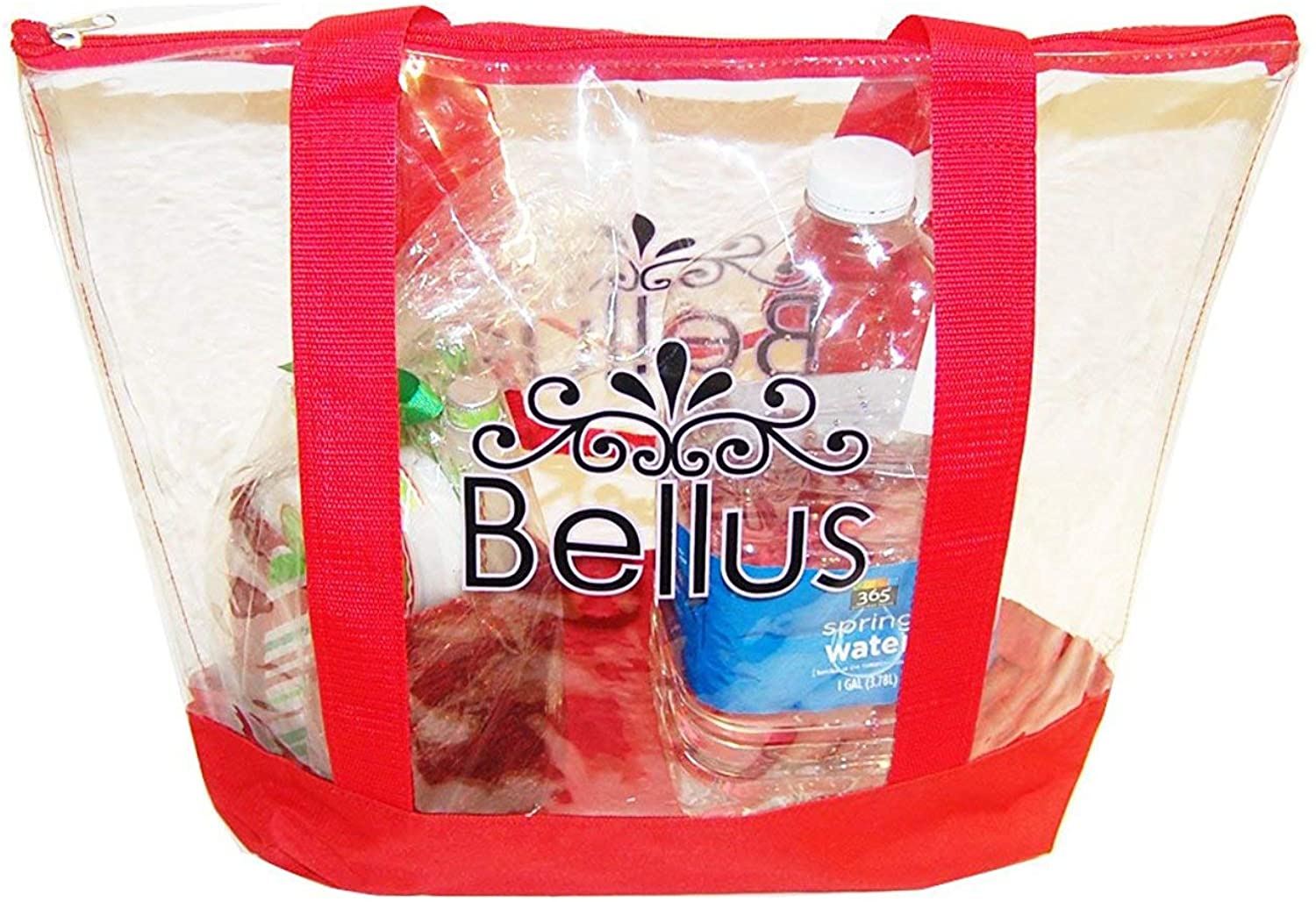 Price:$9.99    Large Clear Tote Bag with Zipper Closure (Red)  Clothing