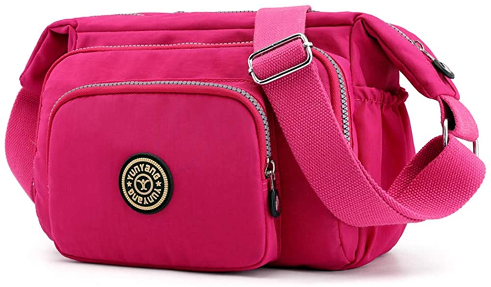 Price:$18.68 Nylon Multi-Pocket Crossbody Purse Bags for Women Travel Shoulder Bag casual Mummy bag (Fuxia)  Handbags   