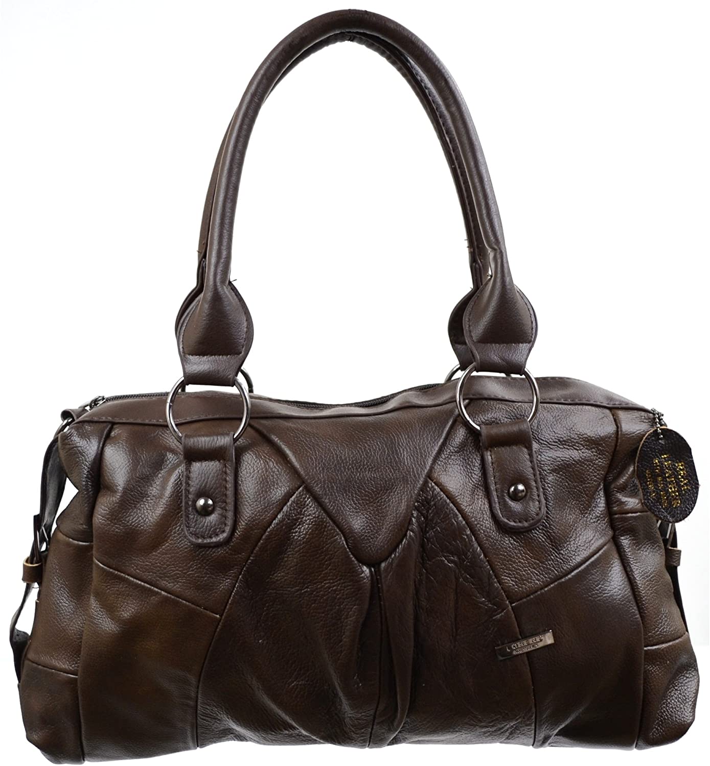 Price:$42.99 Ladies Leather Handbag/Shoulder Bag with Detachable Adjustable Shoulder Strap. Side Buckle Design (Dark Brown)  Handbags   