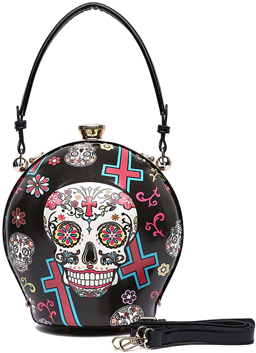 Price:$53.89 Day of the Dead Decorated Hard Shell Sugar Skull Handbag Large  Handbags   