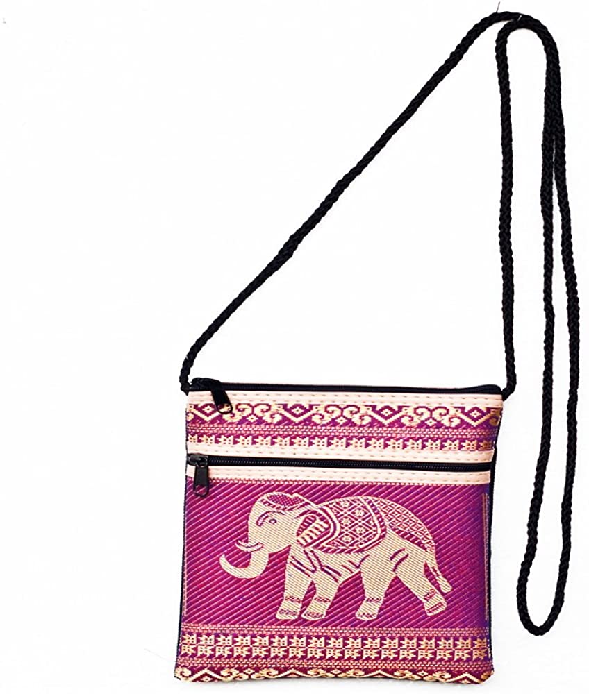 Price:$9.99 Miss BKK Hmong Bag Hill Tribal Elephant Sling Crossbody Hippie Boho Shoulder Purse CellPhone Case(Purple)  Handbags   