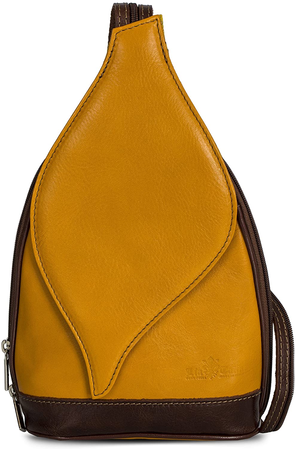 Price:$50.00    LIATALIA Womens Small Real Italian Leather Backpack Duffle Rucksack Shoulder Bag - KIM [Mustard Yellow- Brown]  Clothing