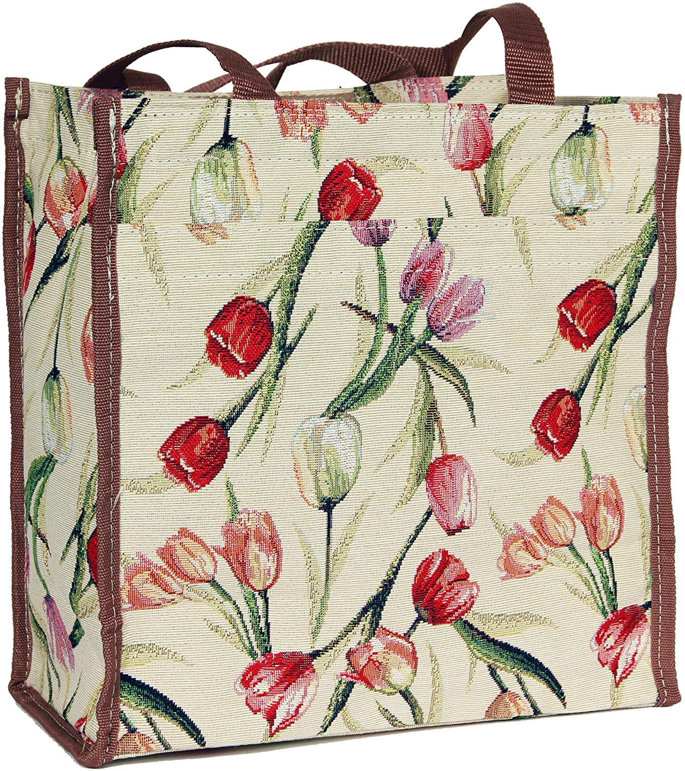 Price:$16.53    Signare Tapestry Shoulder Bag Shopping Bag for Women with Floral Tulip White Design  Clothing