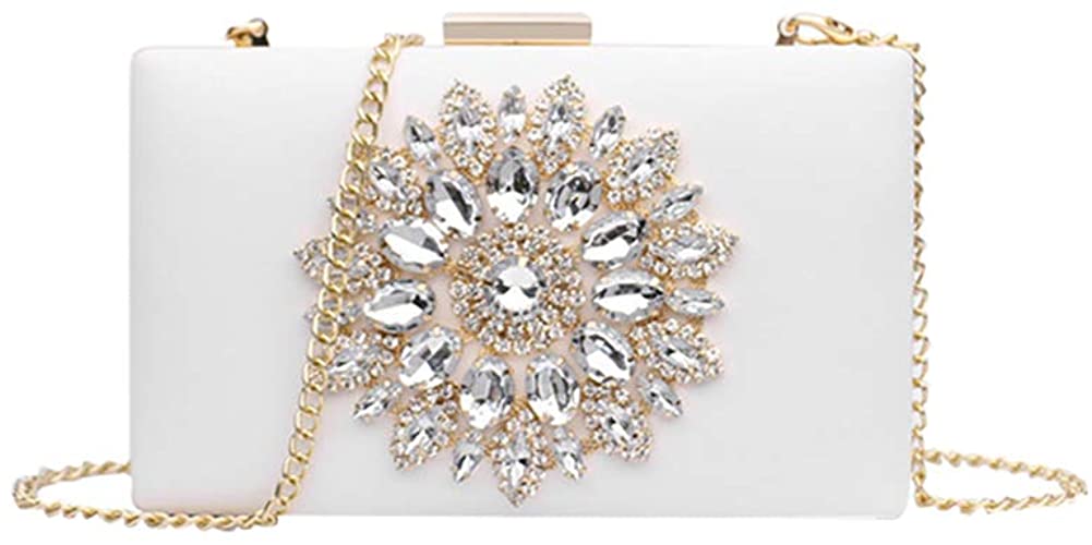 Price:$28.99 L-COOL Cute Diamond Evening Clutch Purse Shoulder Bag Crossbody Handbag With Chain For Women (White)  Handbags   