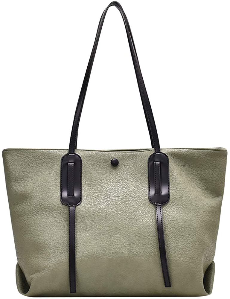 Price:$35.99 Solid Color Business Commuter Tote Bag Soft Shopping Bag, Shoulder Handbag, 17.3x5.5x11.4in (green)  Handbags   